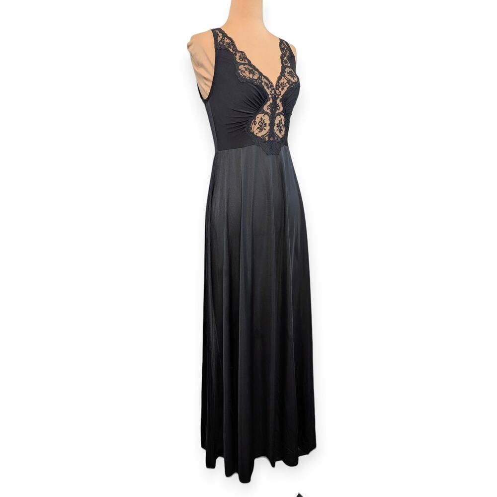 Vintage 90s Olga Sz Medium Black Nylon Gown